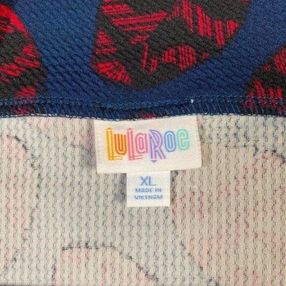 LuLaRoe CASSIE Pencil Skirt Blue Black Red Feather L Large Ladybugs NWT HTF - Picture 4 of 5